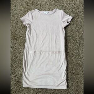 Charming Charlie Pink Velvet Front T-Shirt Dress Faux Pockets Size Small